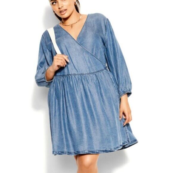City Chic Women's Plus Size Pared Back Denim Dress  NEW - Picture 3 of 10